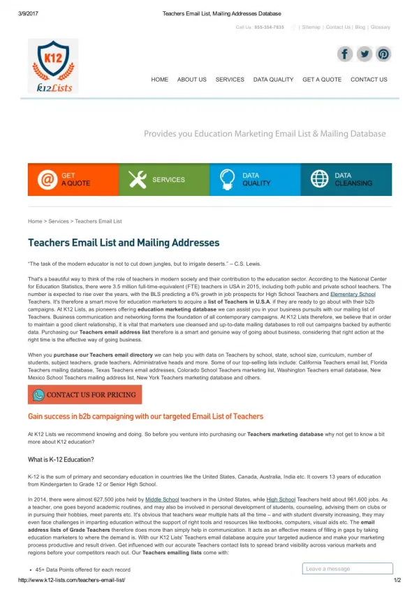 Teachers Mailing List