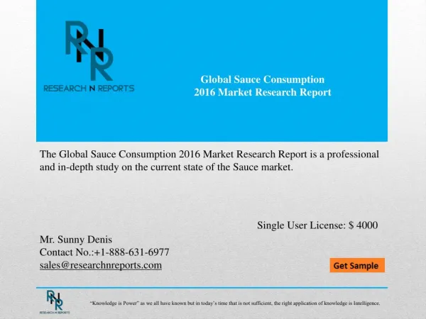 Global Sauce Consumption Analysis & Forecast to 2021