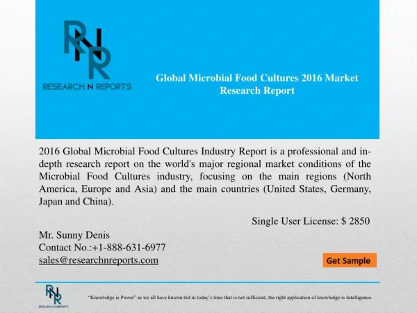Global Microbial Food Cultures Market Outlook (2016-2021)