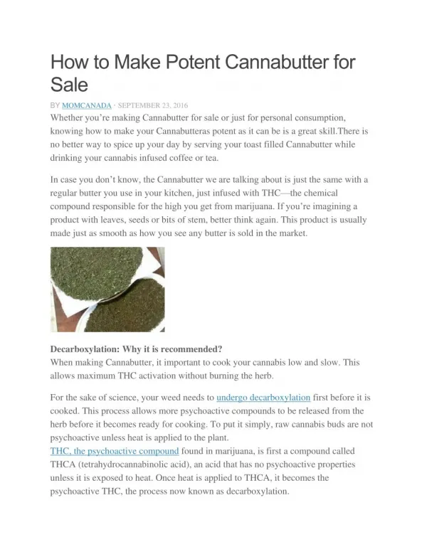 How to Make Potent Cannabutter for Sale