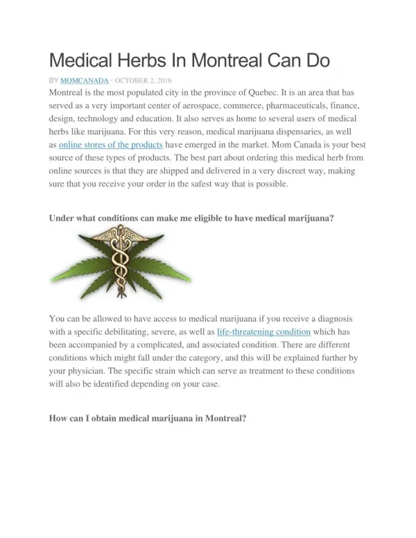 Medical Herbs In Montreal Can Do