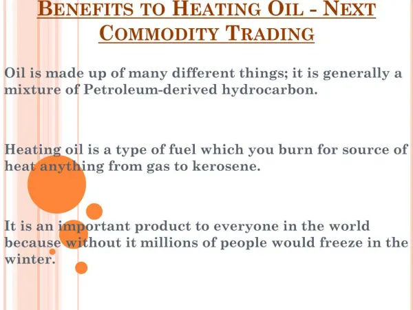 Next Commodity Trading - Benefits to Heating Oil