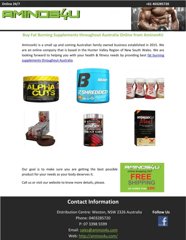 Buy Fat Burning Supplements throughout Australia Online from Aminos4U