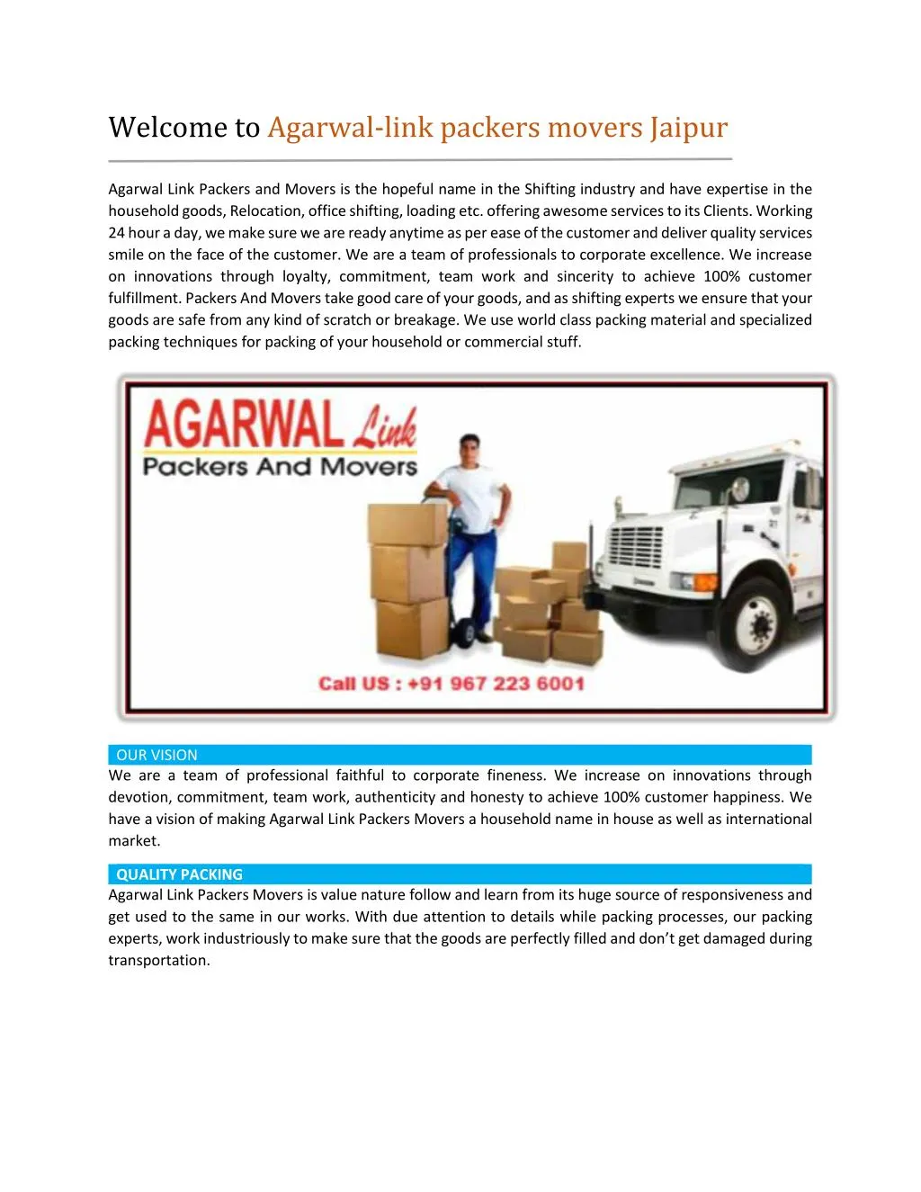welcome to agarwal link packers movers jaipur