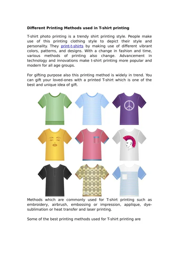 Different Printing Methods used in T-shirt Printing