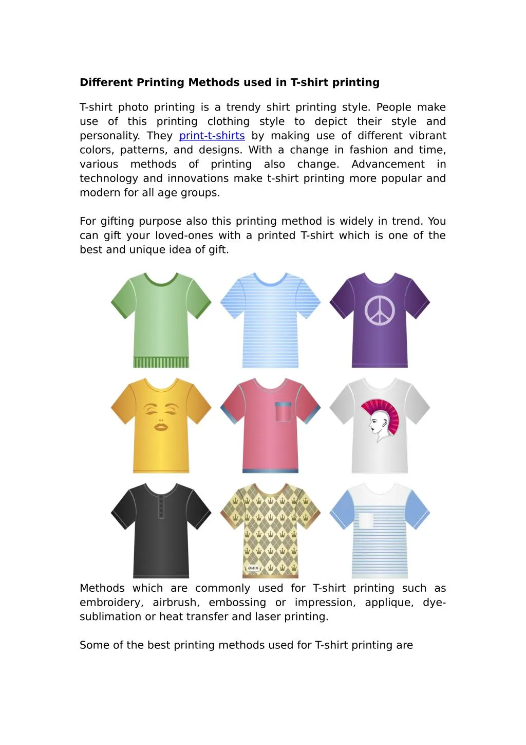 different printing methods used in t shirt