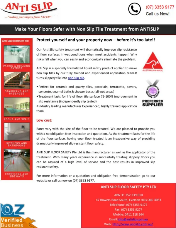 Make Your Floors Safer with Non Slip Tile Treatment from ANTISLIP