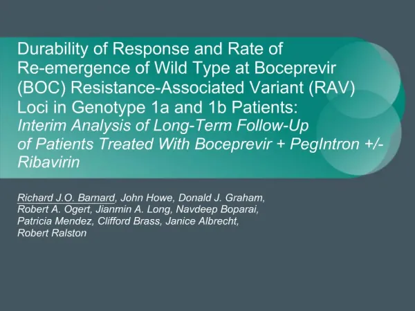 Durability of Response and Rate of Re-emergence of Wild Type at Boceprevir BOC Resistance-Associated Variant RAV Loci i