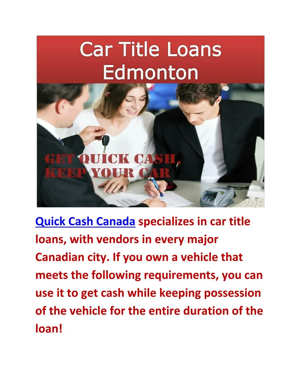 quick cash canada specializes in car title loans
