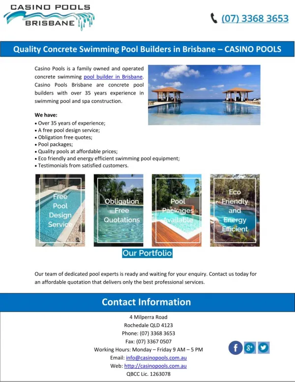 Quality Concrete Swimming Pool Builders in Brisbane – CASINO POOLS