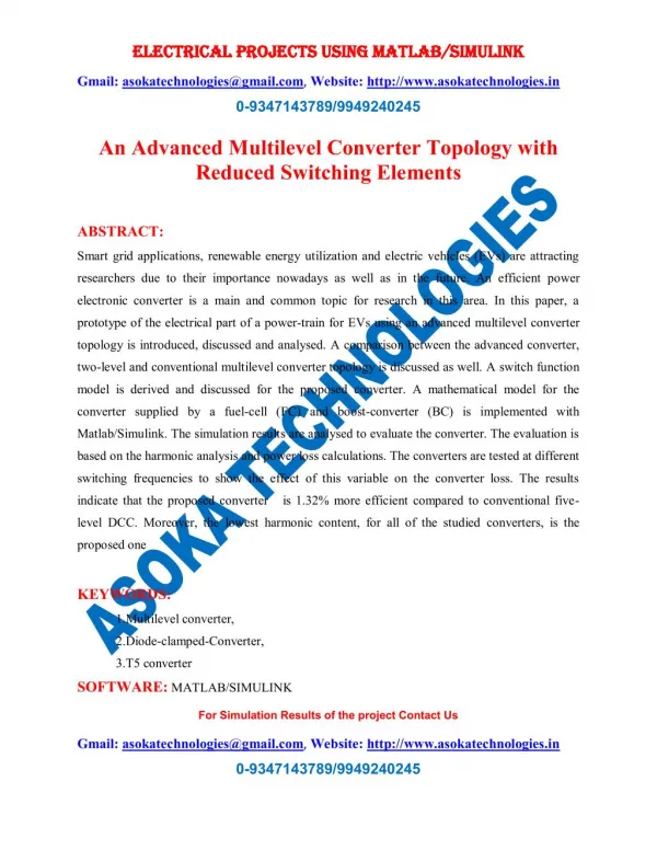 An Advanced Multilevel Converter Topology with Reduced Switching Elements