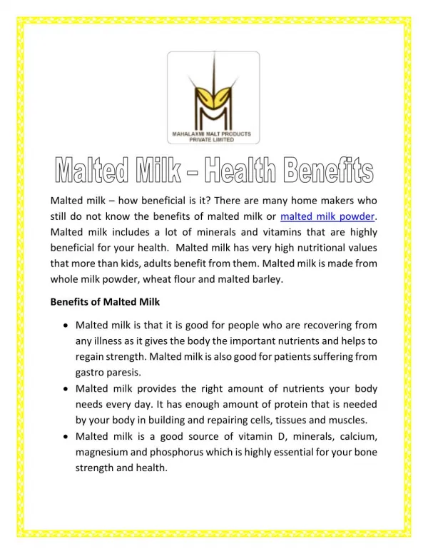 Malted Milk – Health Benefits
