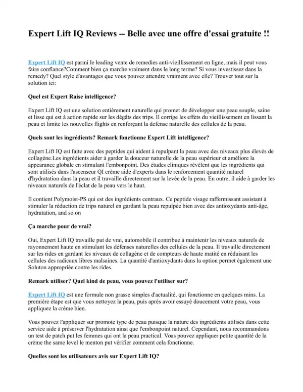 How Expert Lift IQ Is really good for decreasement in fine lines ?