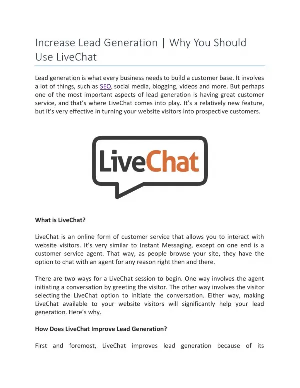 Increase Lead Generation | Why You Should Use LiveChat