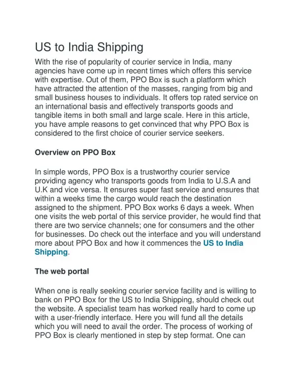 US to India Shipping