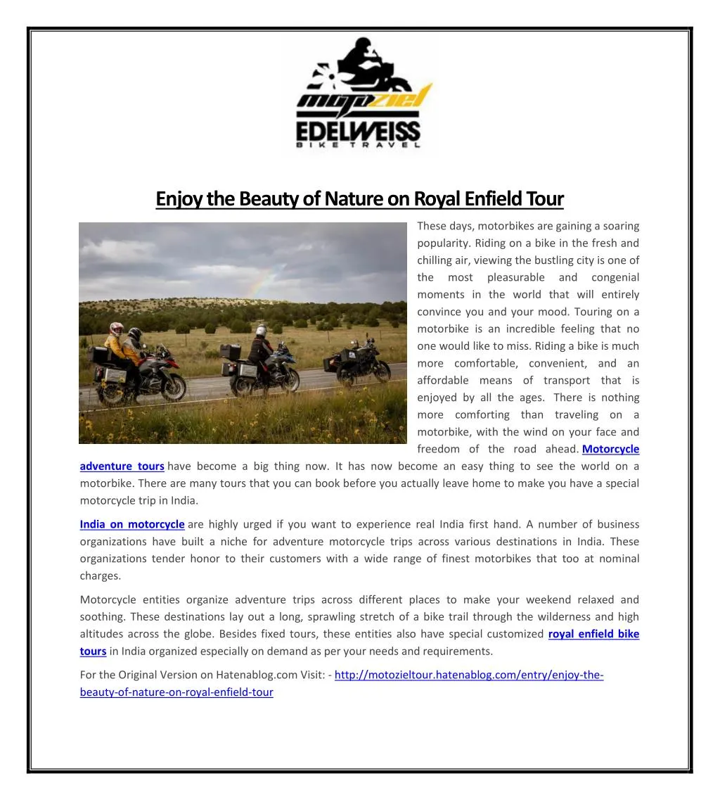 enjoy the beauty of nature on royal enfield tour