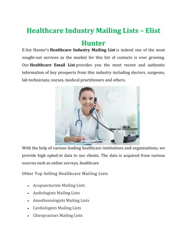 Healthcare Industry Mailing Lists | E-Listhunter