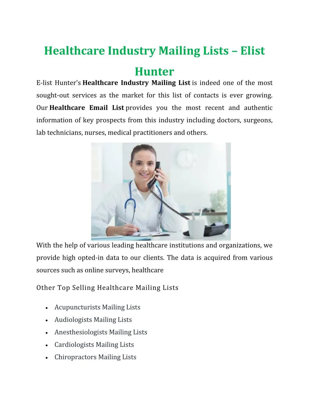 healthcare industry mailing lists elist