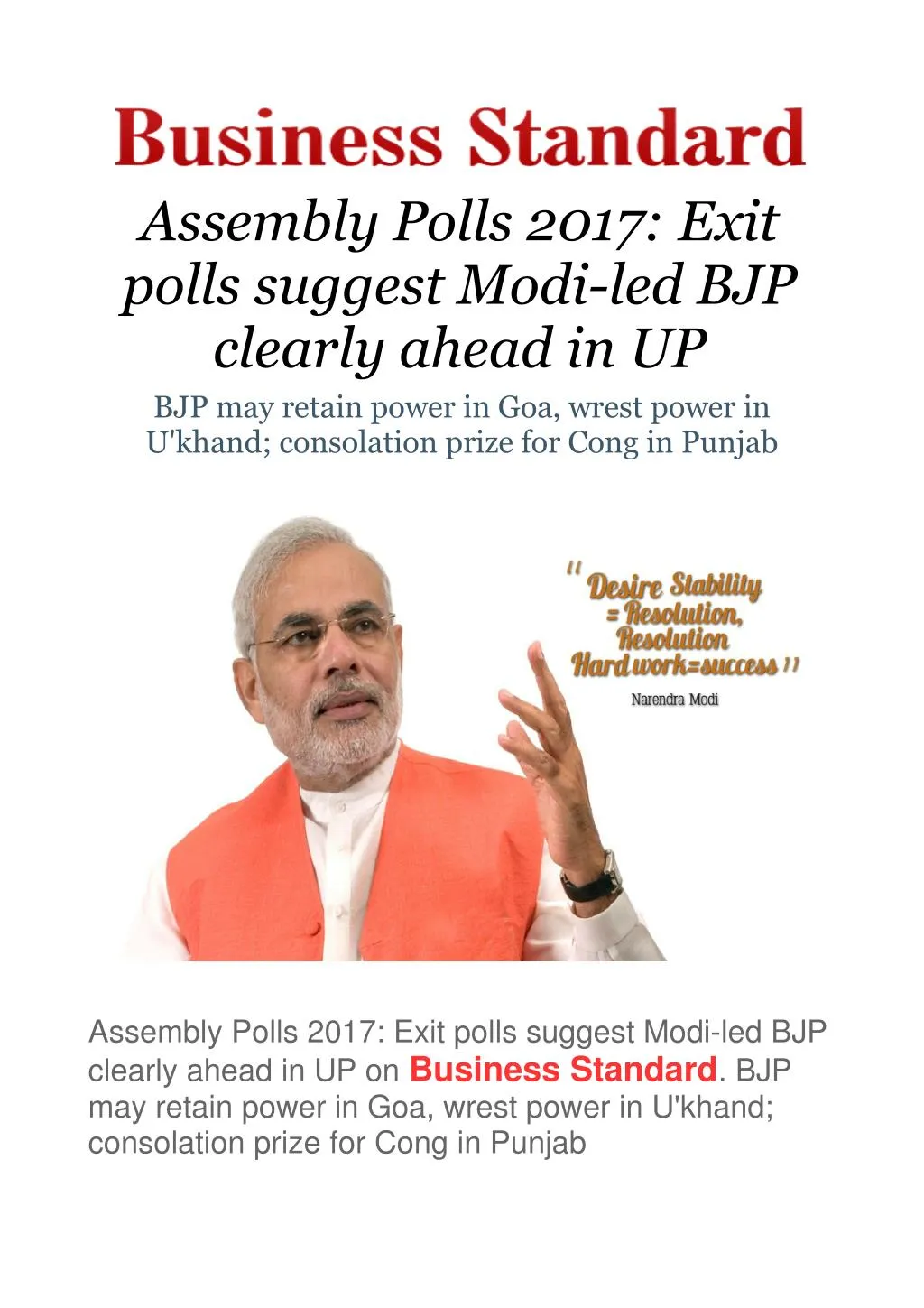 assembly polls 2017 exit polls suggest modi