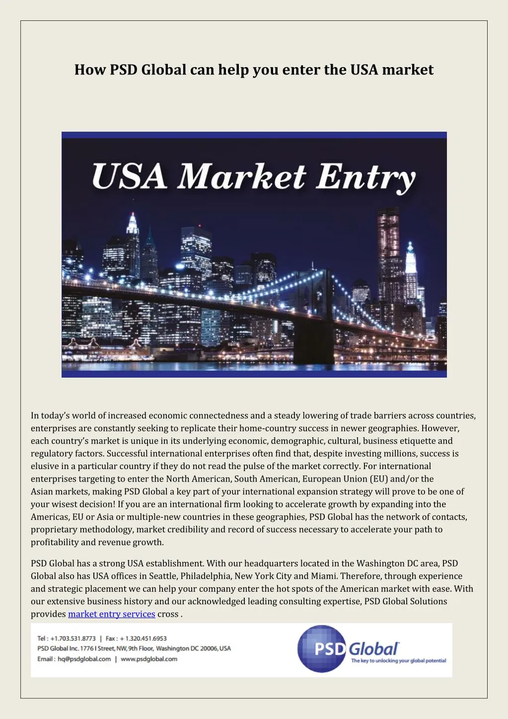 how psd global can help you enter the usa market