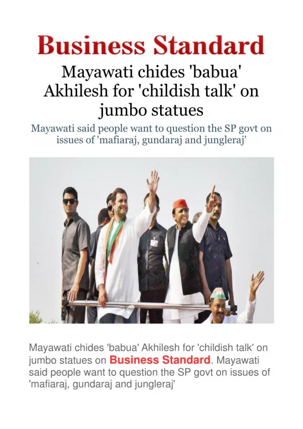 Mayawati chides 'babua' Akhilesh for 'childish talk' on jumbo statues