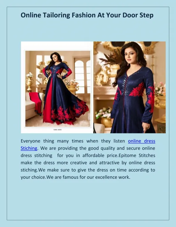 Online Stitching Tailor Available in Banglore