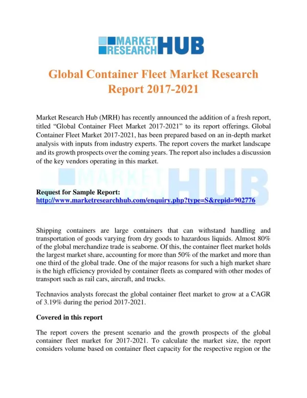 Global Container Fleet Market Research Report 2017-2021