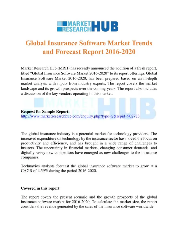 Global Insurance Software Market Report 2016-2020