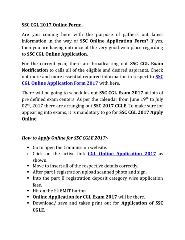 SSC CGL 2017 Online Form