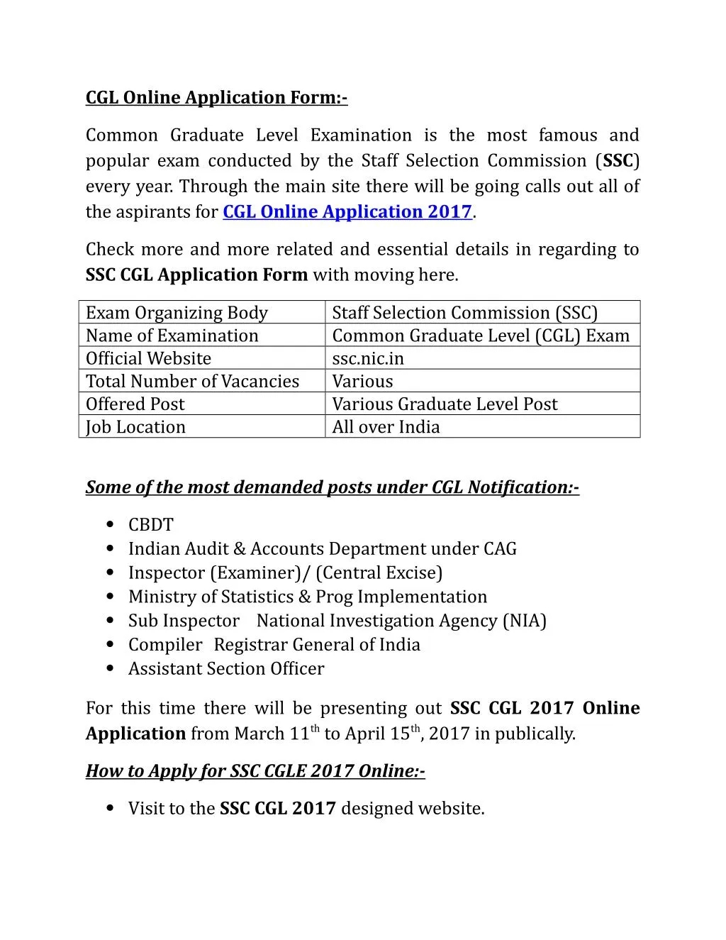 cgl online application form