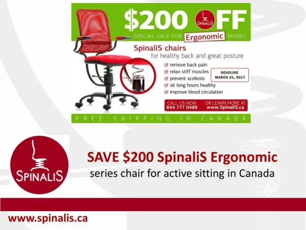 Save $200 on SpinaliS Ergonomic Series Chairs for Active Sitting in Canada