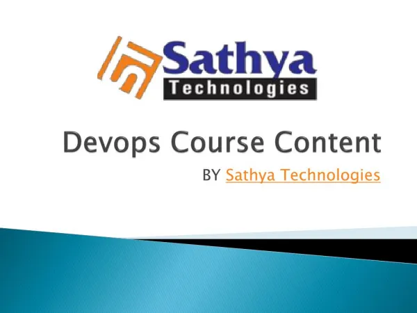 Devops Training Institute In Hyderabad|SathyaTechnologies