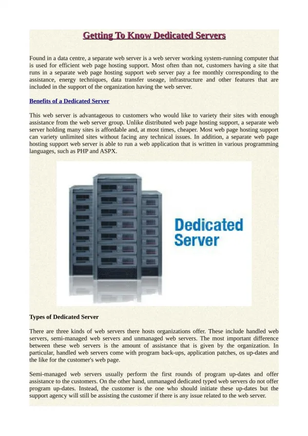 Getting To Know Dedicated Servers