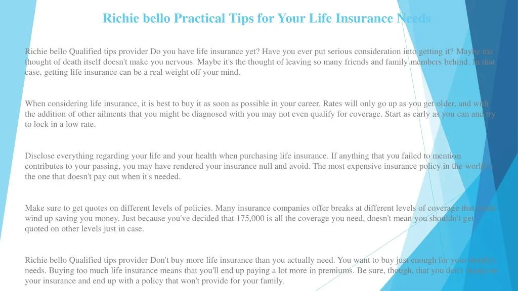 richie bello practical tips for your life insurance needs