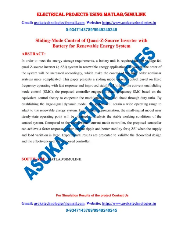 Sliding-Mode Control of Quasi-Z-Source Inverter with Battery for Renewable Energy System