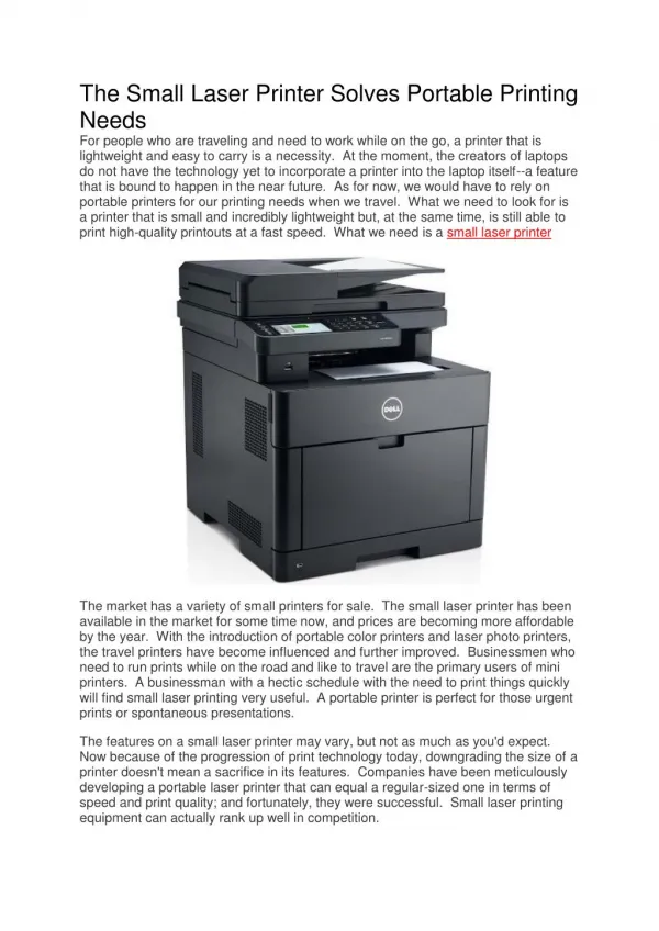 The Small Laser Printer Solves Portable Printing Needs