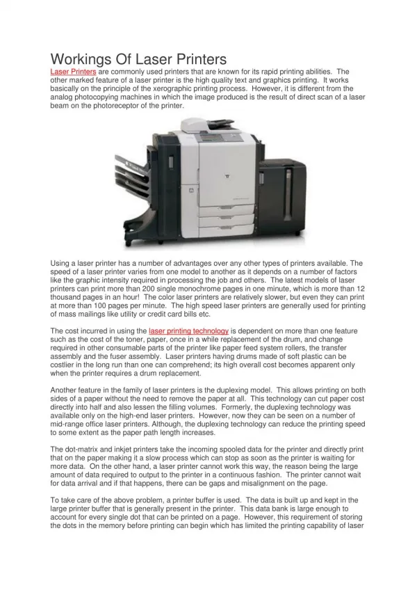 Workings Of Laser Printers