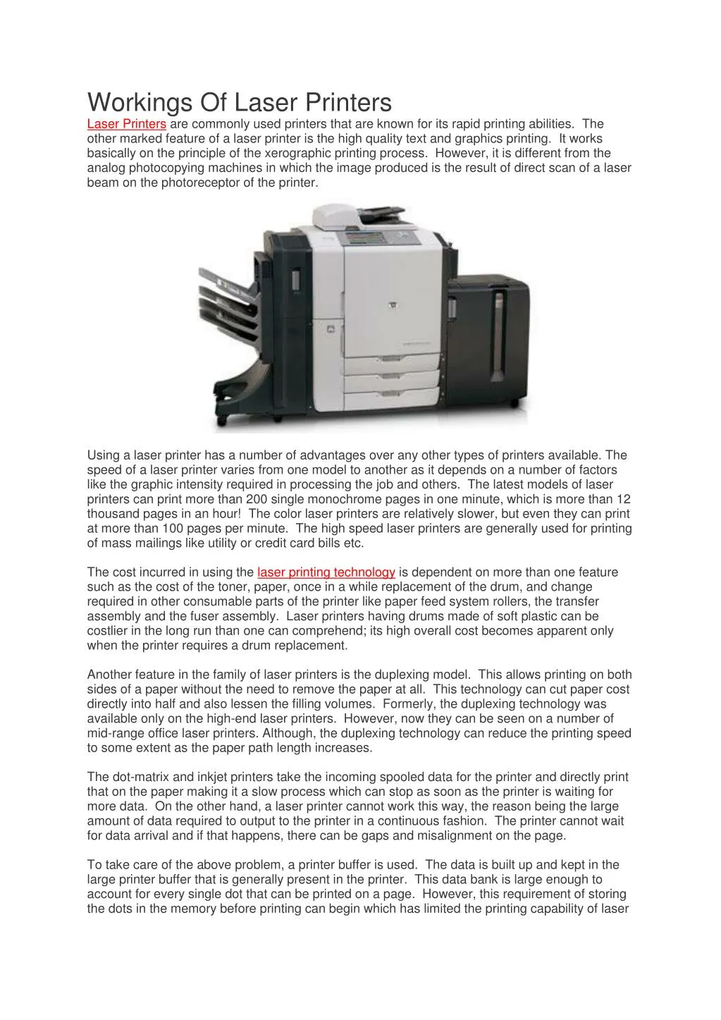 workings of laser printers laser printers