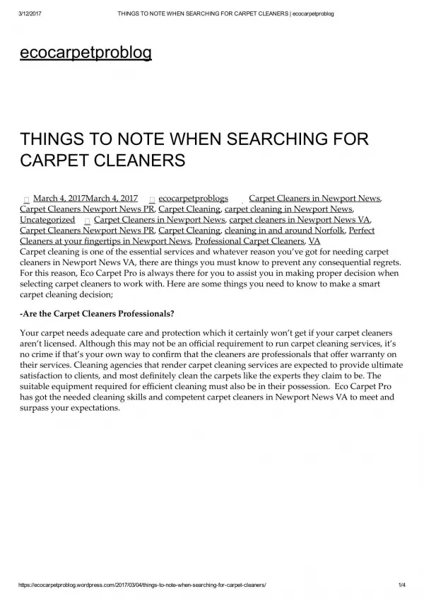 THINGS TO NOTE WHEN SEARCHING FOR CARPET CLEANERS