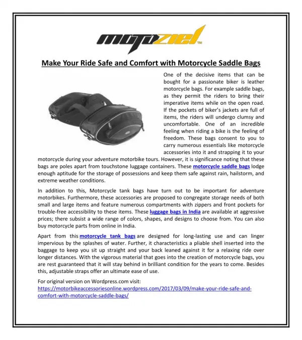 Make your Ride Safe and Comfort with Motorcycle Saddle Bags