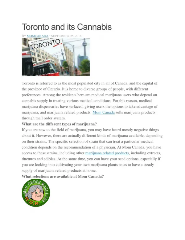 Toronto and its Cannabis