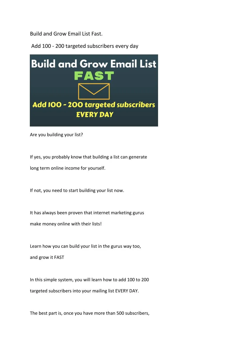 build and grow email list fast