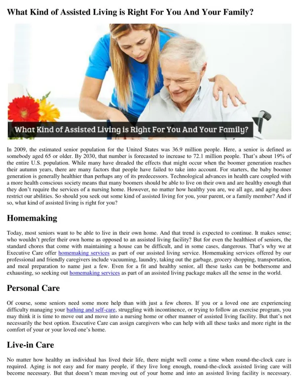 What Kind of Assisted Living is Right For You And Your Family?