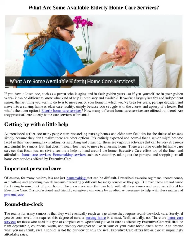 What Are Some Available Elderly Home Care Services?