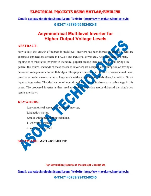 Asymmetrical Multilevel Inverter for Higher Output Voltage Levels