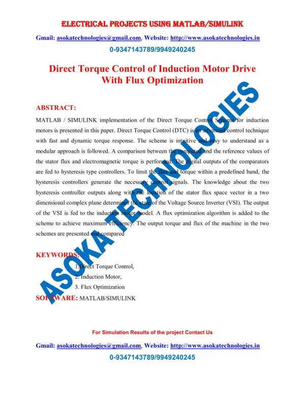 Direct Torque Control of Induction Motor Drive With Flux Optimization