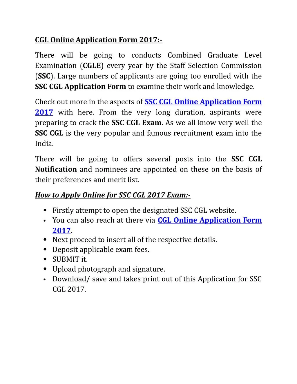 cgl online application form 2017