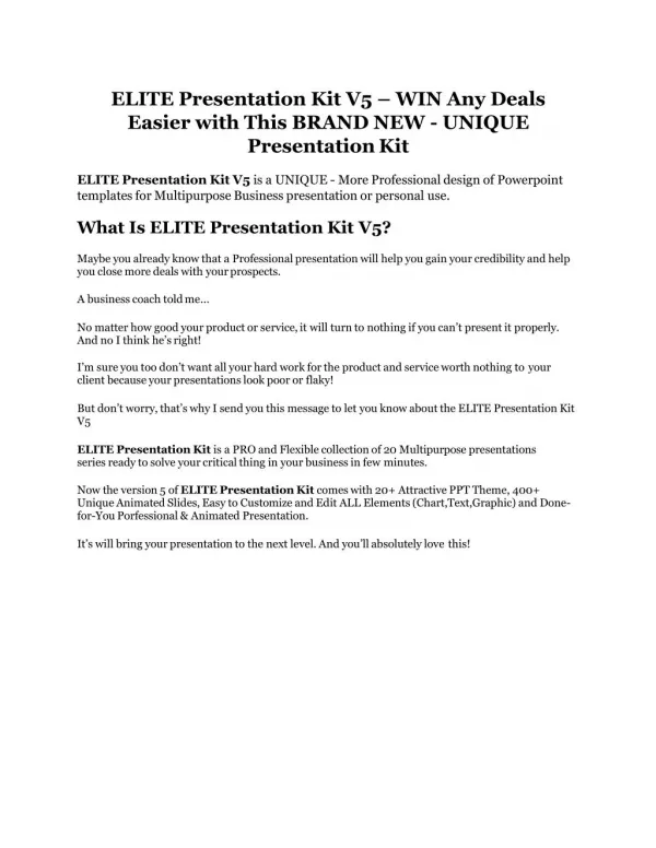 ELITE Presentation Kit V5 review demo & BIG bonuses pack