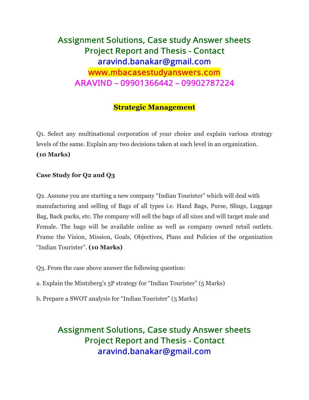 assignment solutions case study answer sheets