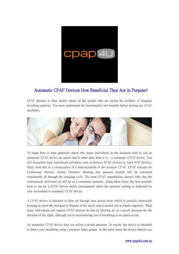 Automatic CPAP Devices How Beneficial They Are in Purpose?